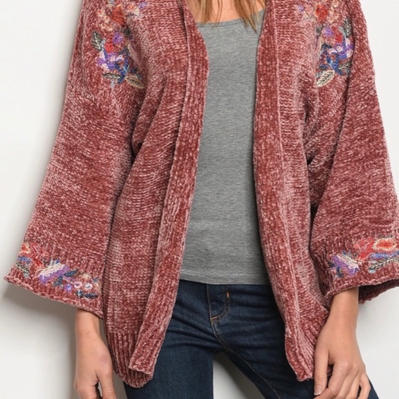 LAST!Chenille Embroidered Cardigan - Picture 2 of 3